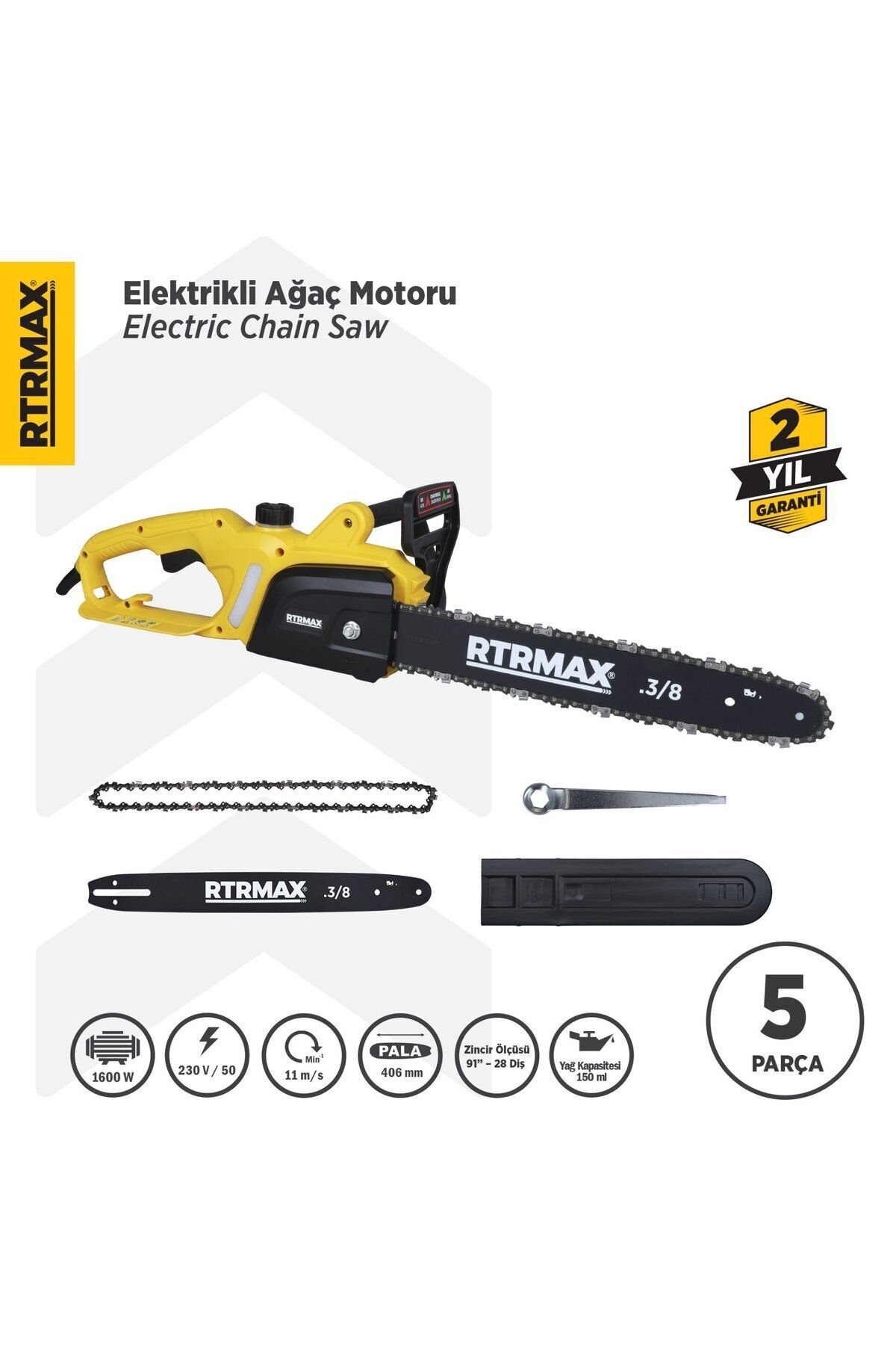 Rtm9030 Elektrikli Ağaç Kesme Motoru 1600 W 40 Cm Pala