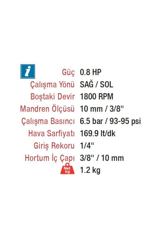 Rt-3804 10mm. 1800 Rpm Kabzalı Havalı Matkap
