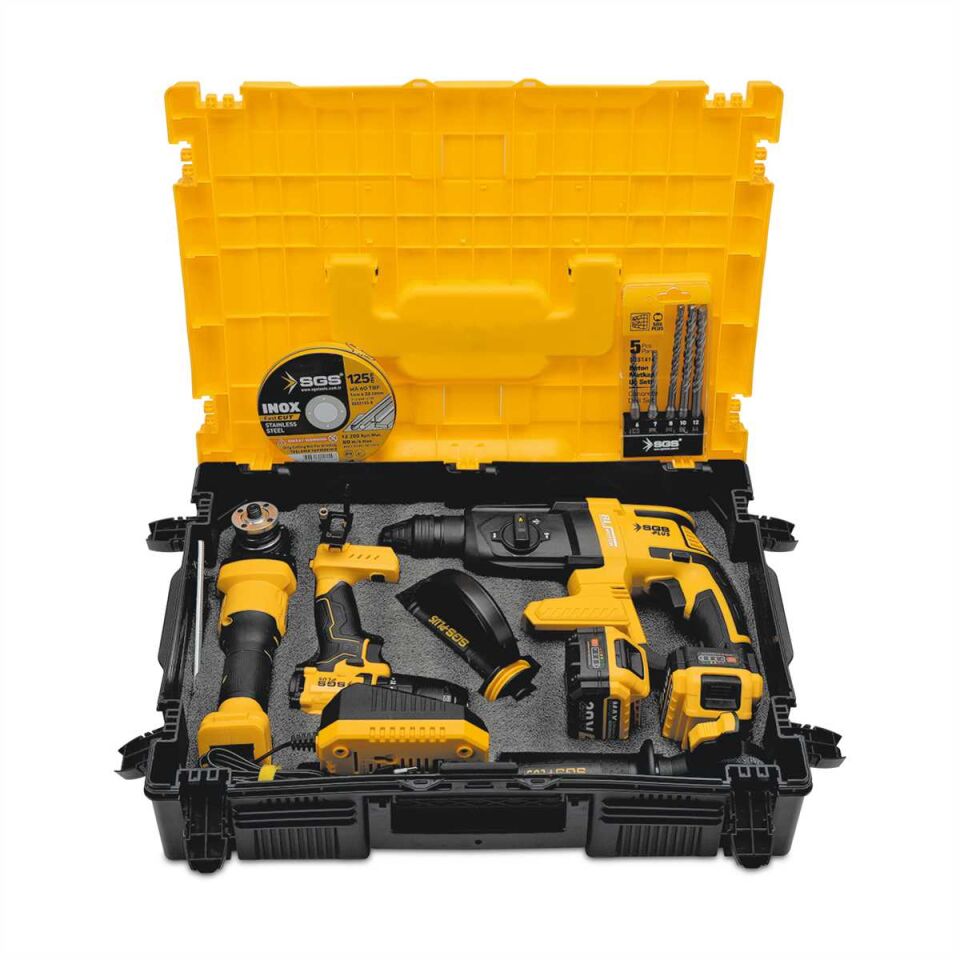 Sgs SGS5450 Akülü Vidalama Matkap - Kırıcı Delici - Avuç Taşlama Combo Set 3 Parça