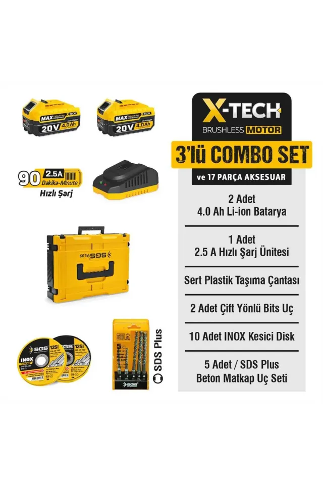 SGS5450 Akülü Vidalama Matkap - Kırıcı Delici - Avuç Taşlama Combo Set 3 Parça
