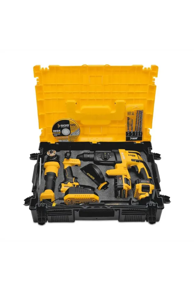 SGS5450 Akülü Vidalama Matkap - Kırıcı Delici - Avuç Taşlama Combo Set 3 Parça