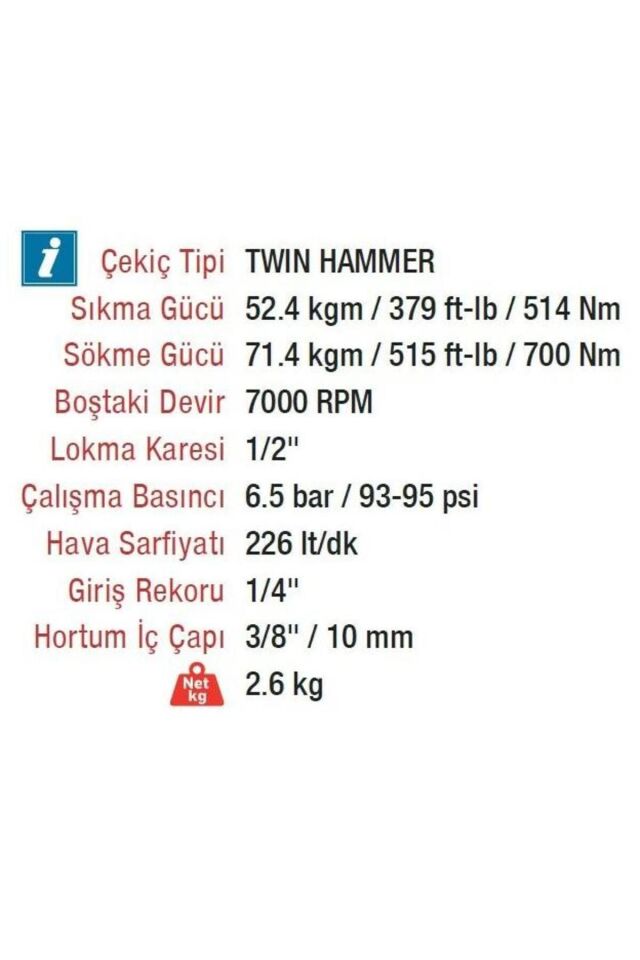 Rt-5268 1/2'' 70kg. 7000 rpm kabzalı havalı somun sökme