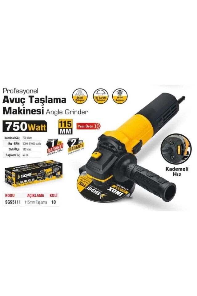Avuç Taşlama 750 Watt (115MM) Devir Ayarlı