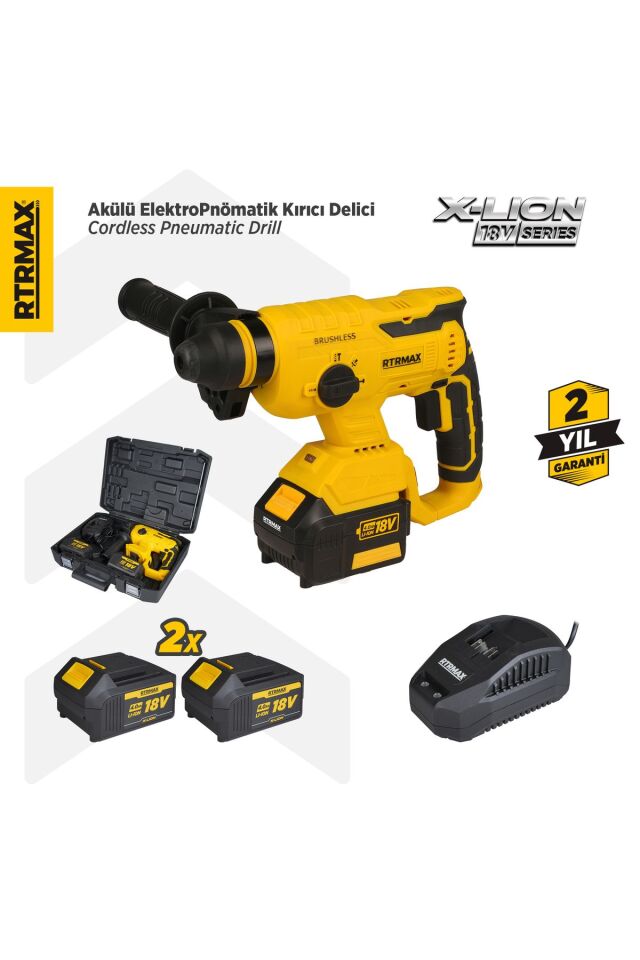 Rtx2095 Şarjlı Sds Plus Kırıcı Ve Delici Kömürsüz 2.2jul 22mm 2x4 Ah Çift Akü X-lion - Akü Dahil